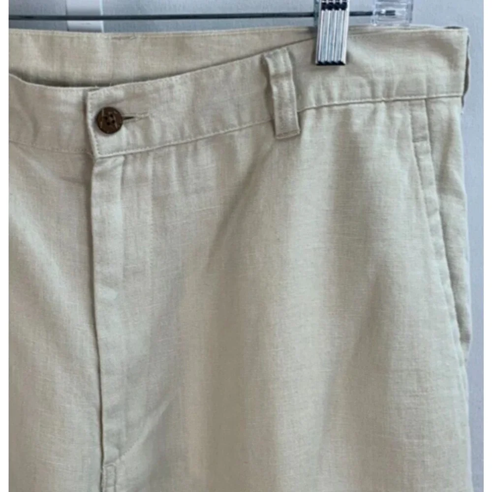 Jos A Bank 100% Linen Pants Mens 36 x 29 Cream Beige Flat Front